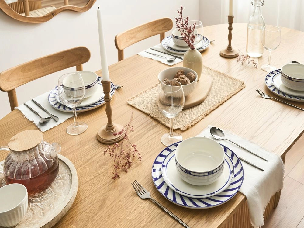 Servizio da tavola in porcellana bianco e blu 24 pezzi finitura smaltata bordo decorativo per 4 persone realizzato a mano per sala da pranzo e cucina