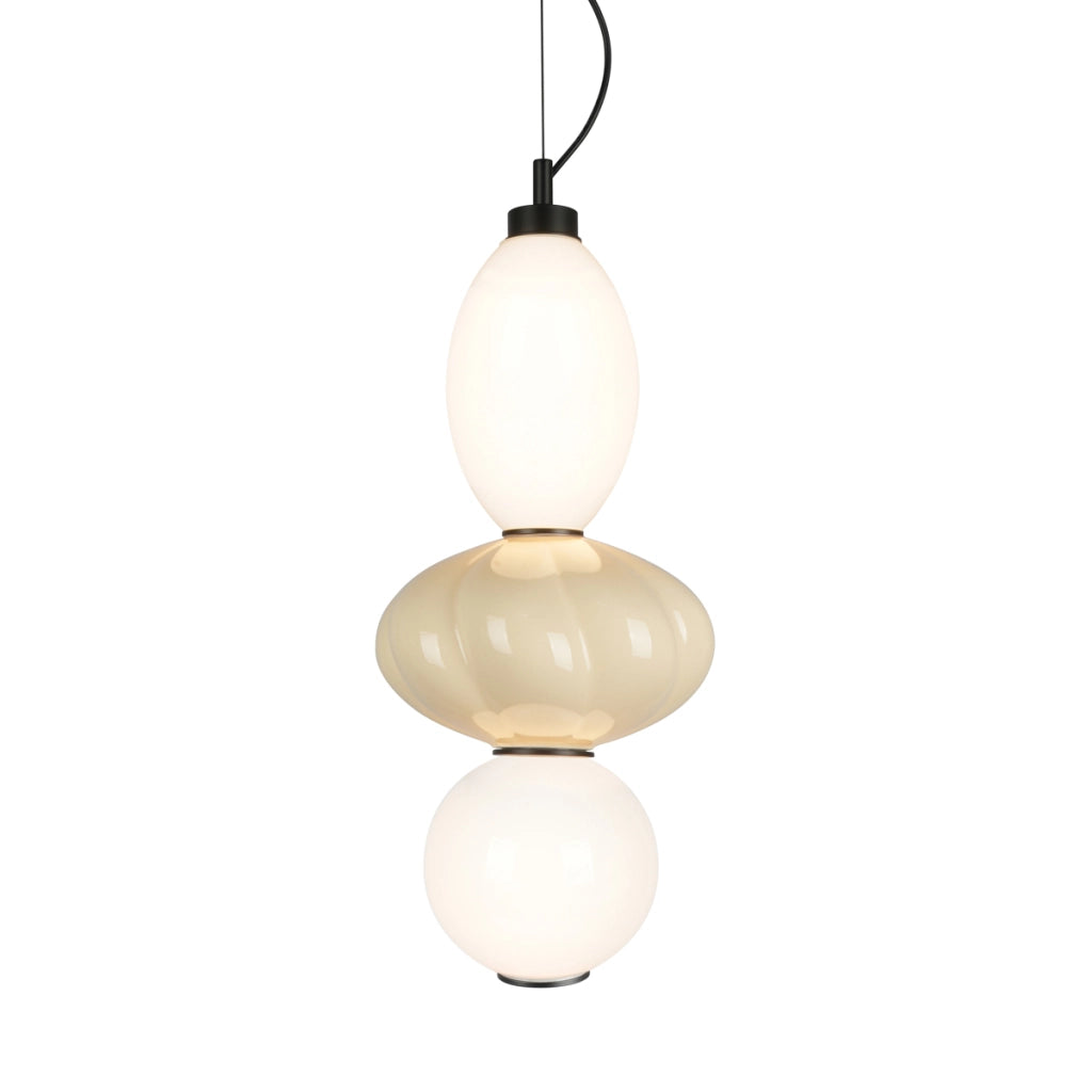 Lampada sospensione Art Déco ceramica beige LED 18W Tordi Italux