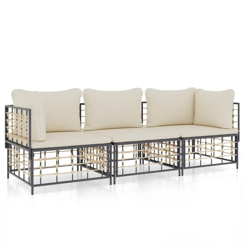 Set Divani da Giardino 3 pz con Cuscini Antracite in Polyrattan 3186694