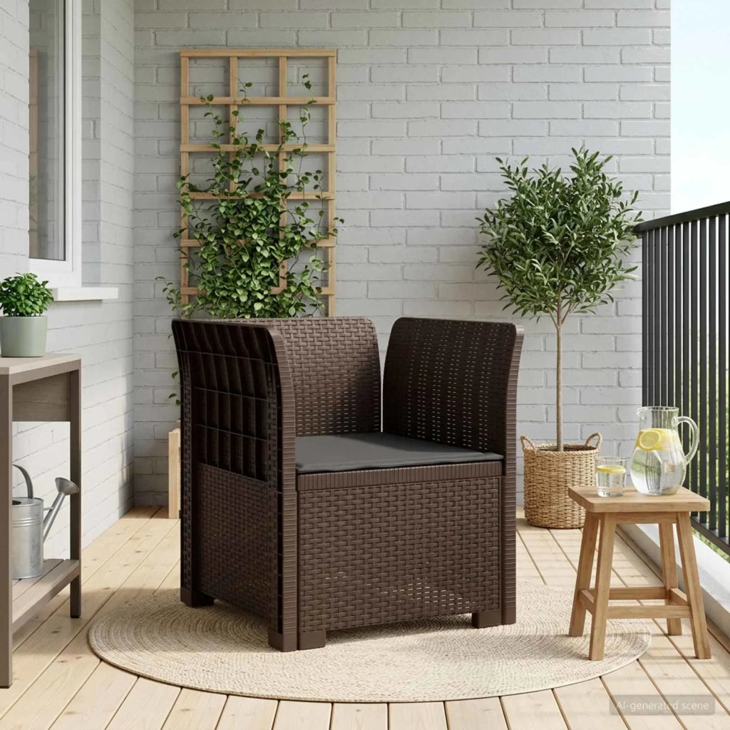 Poltrona a 1 Posto con Cuscino Aspetto Rattan PP Marrone 8011857