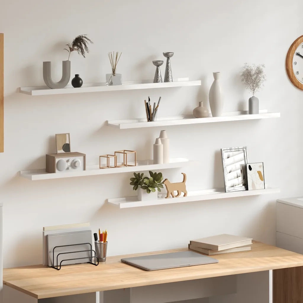 Mensole da Parete 4 pz Bianco Lucido 80x9x3 cm 326655