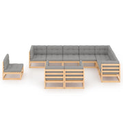 Set Salotto Giardino 10pz Cuscini Antracite Legno Massello Pino 3076864