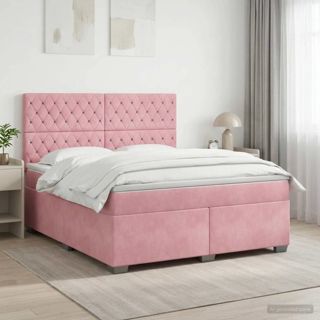 Letto box spring con materasso Rosa 140 x 200 cm Velluto 3455119