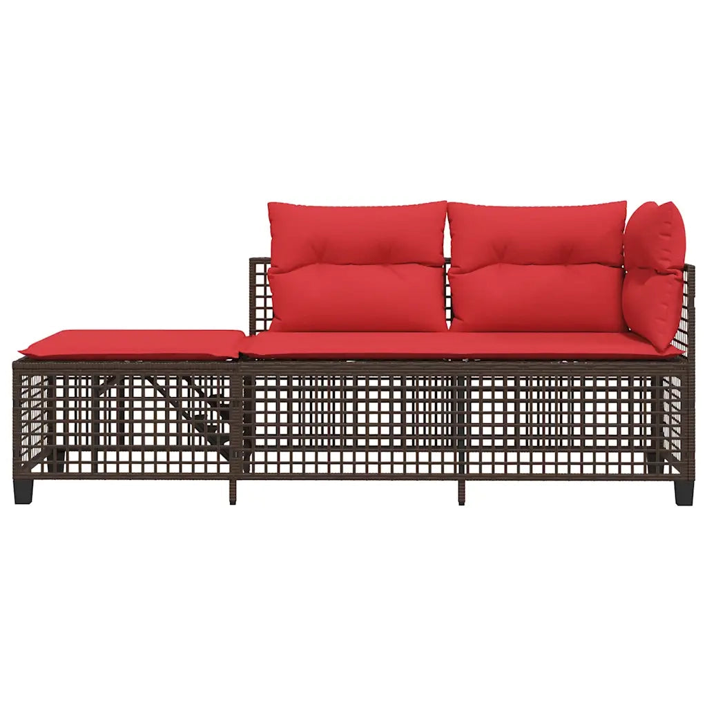 Set divano angolare da giardino a 3 pz con Cuscini in Polyrattan Marrone 365451