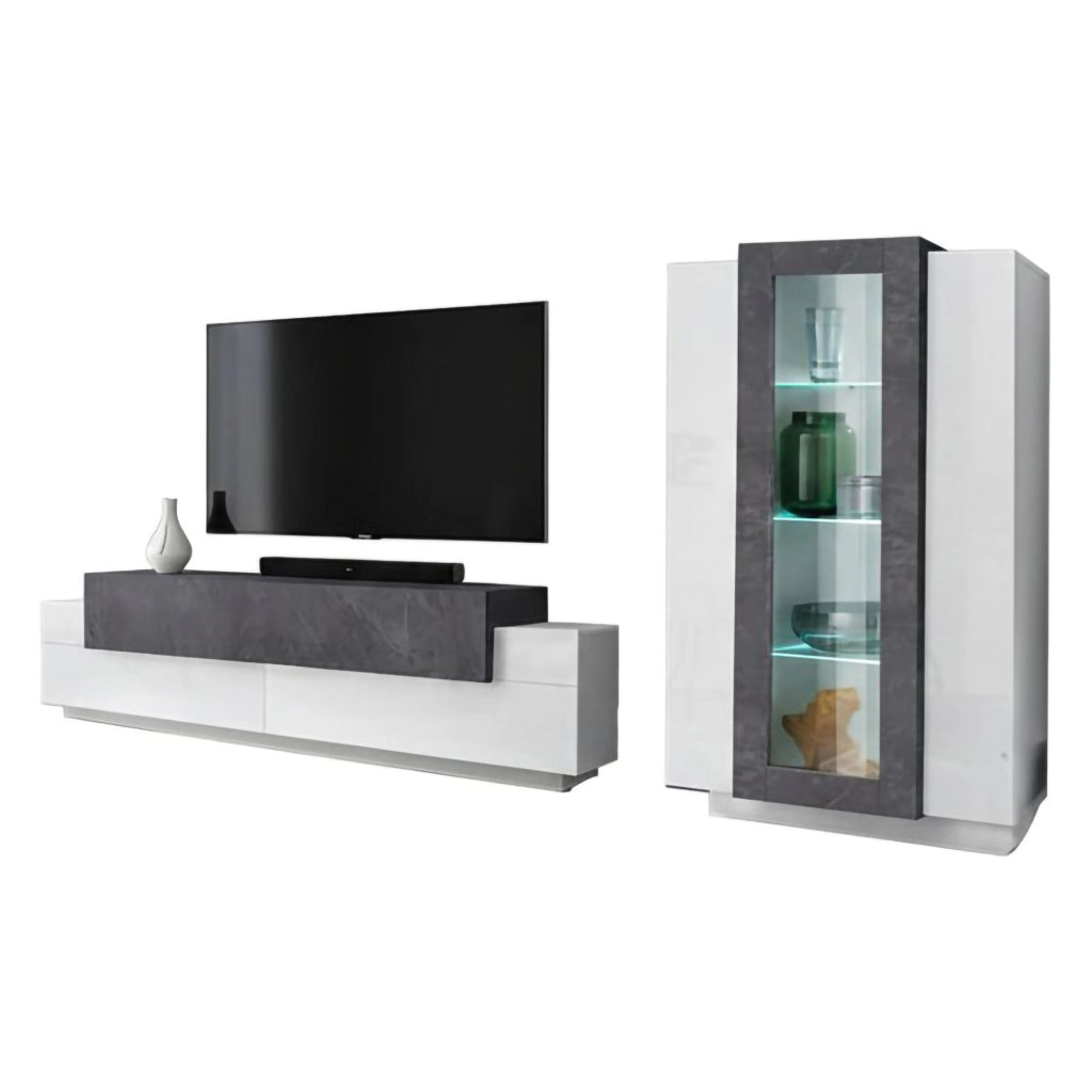 Isaia, Parete Attrezzata Modulabile Made in Italy, 45x280x120h cm Bianco Cemento