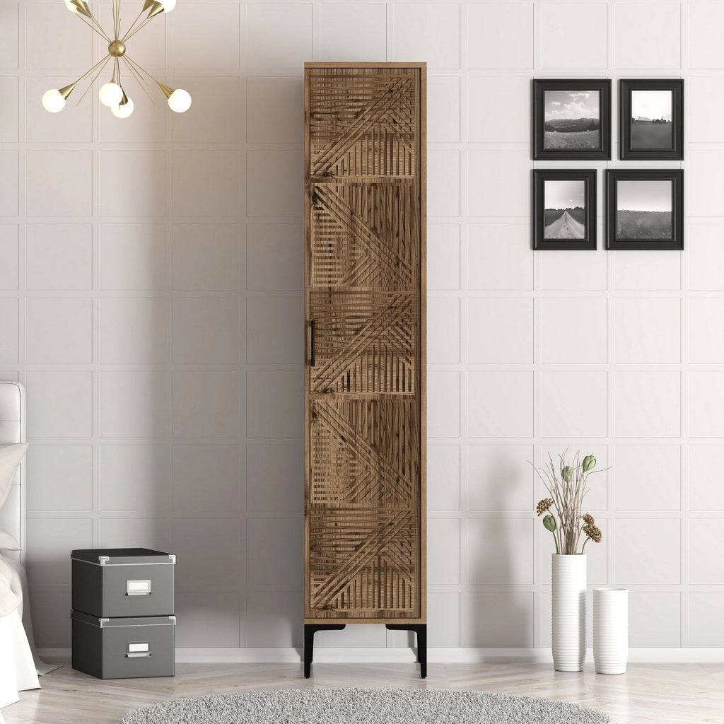 Felitto, Armadio Multiuso 1 Anta 4 Ripiani, 40x201h cm Marrone Noce