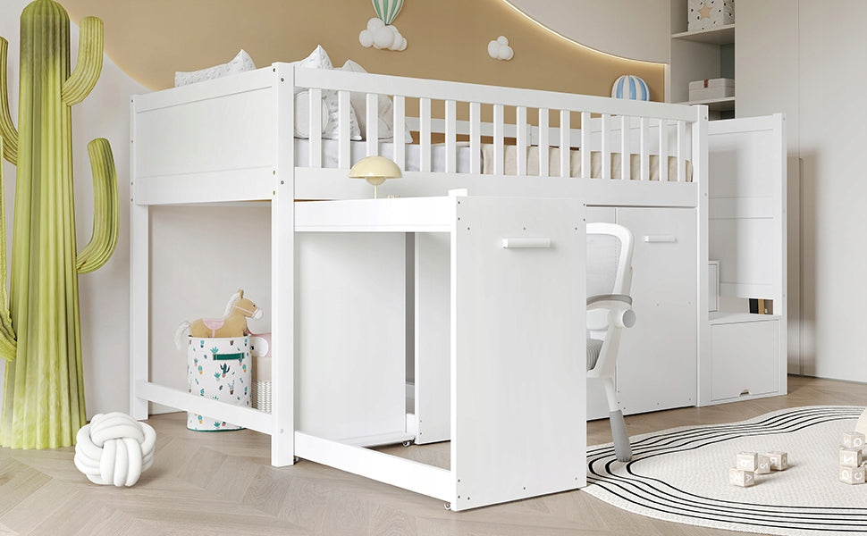 Letto a castello 90x200 con scrivania e armadio - Xylo - Bianco