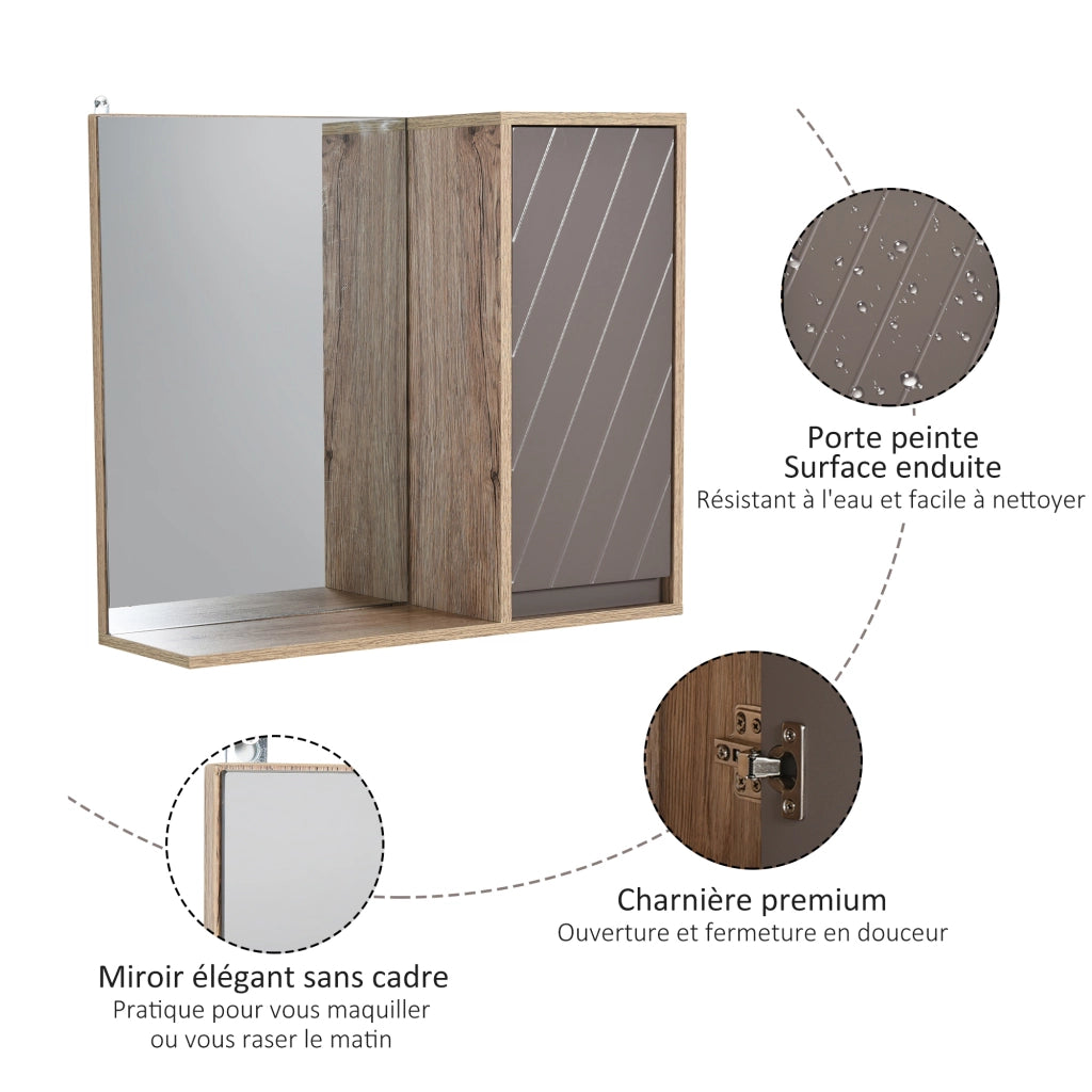 Specchio da Bagno con Mensola e Armadio ¨C Xylo ¨C Truciolato Rovere Chiaro Grigio