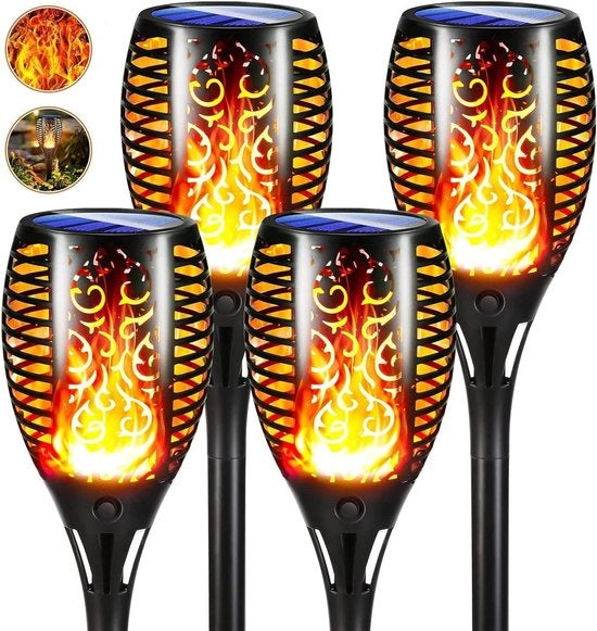 Luce a Fiamma Solare 4 pezzi - Facciole realistiche, accensione/auto spegnimento, IP65 impermeabile - Per giardino esterno, giardino posteriore, prato.