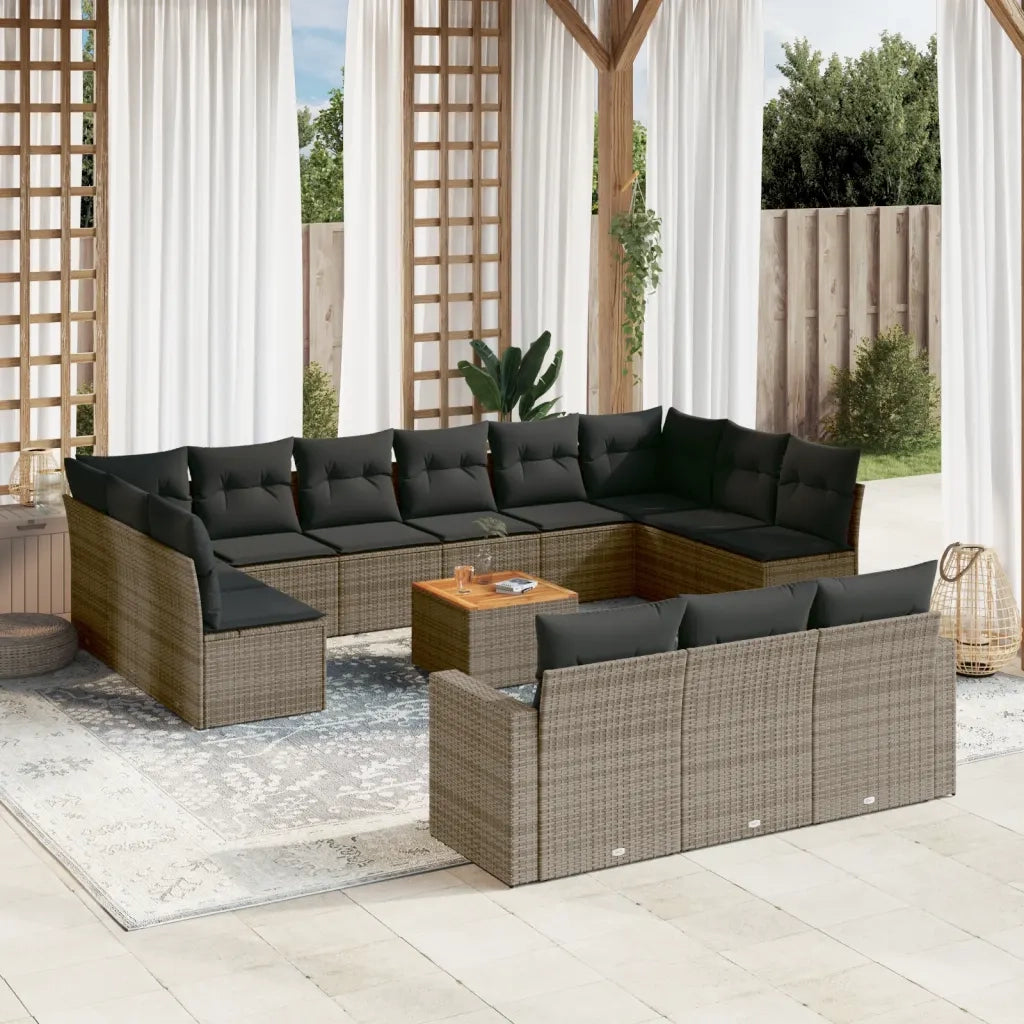 Set Divani da Giardino 14pz con Cuscini in Polyrattan Grigio 3224366