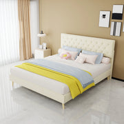 Letto imbottito moderno con testiera morbida, 160x200 cm, beige