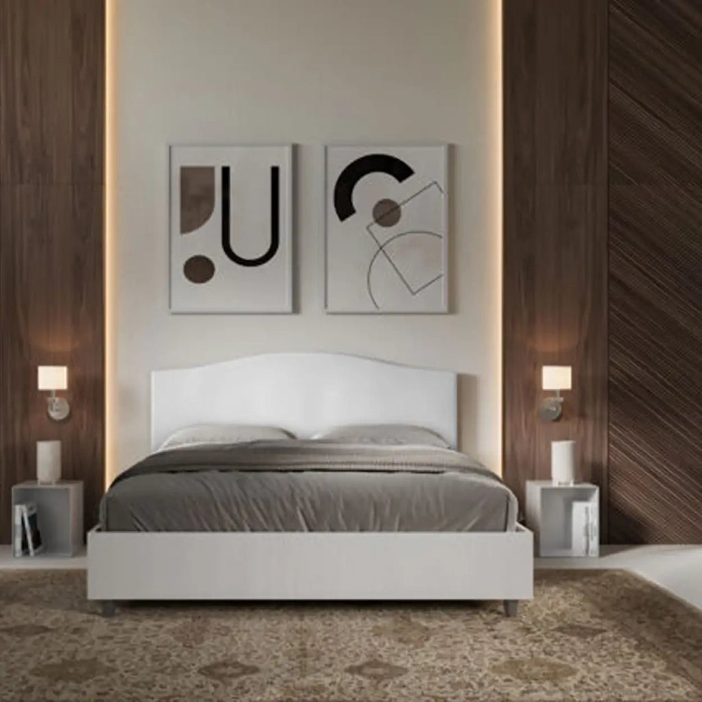 Letto matrimoniale con rete 160x200 bianco frassino testata similpelle bianco Grace