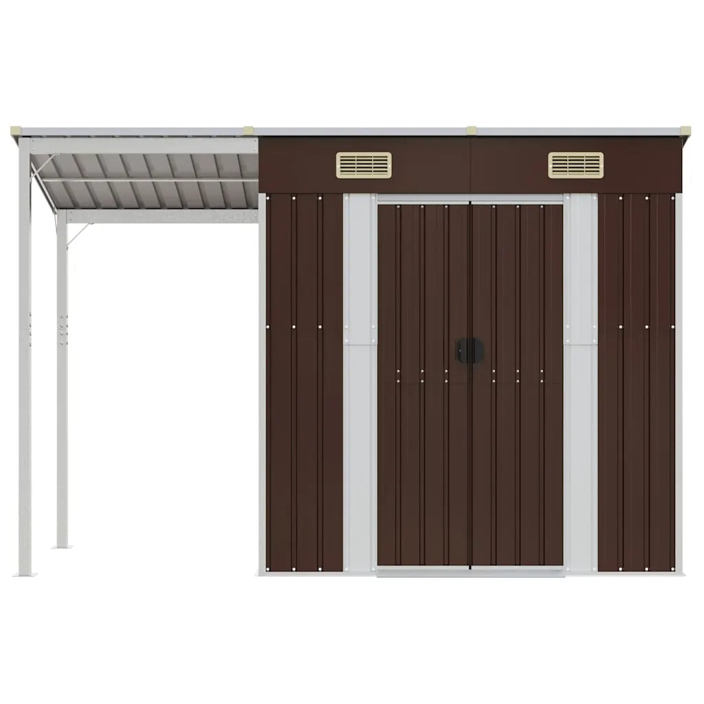 Capanno Giardino Tetto Esteso Marrone 277x107x181cm Acciaio 364527