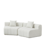Divano modulare curvo con 2 cuscini in chenille beige per soggiorno