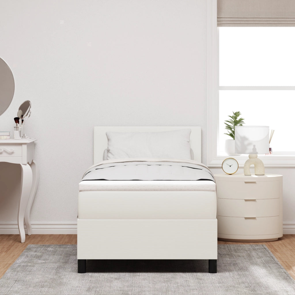 Letto Box Spring con Materasso e LED Crema 100x200 cm in Tessuto Corduroy