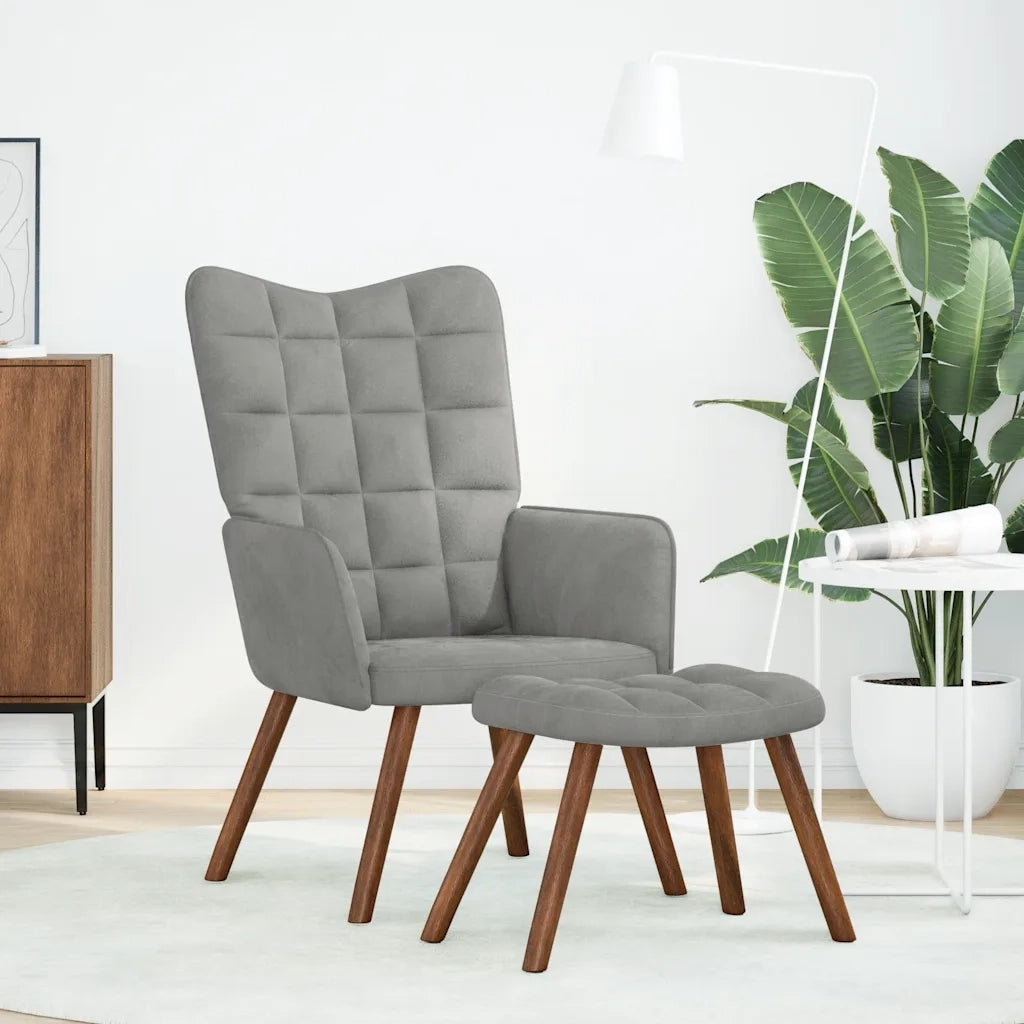 Divano Sedia-Poltrona Relax con Sgabello Grigio Chiaro in Velluto 301848