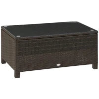 Tavolino da Giardino in Vetro Temperato 5mm Rettangolare Esterno Rattan 85 x 50 x 39 cm Marrone