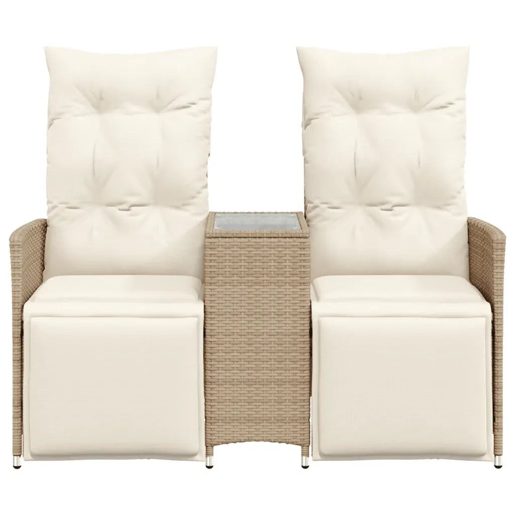 Divano Giardino Reclinabile 2 Posti Tavolino Beige Polyrattan