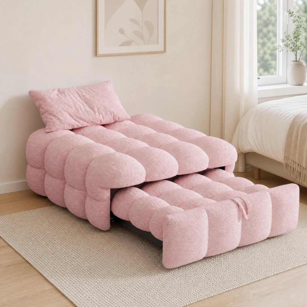 DIVANO LETTO 183x76x42 cm in Teddy Rosa
