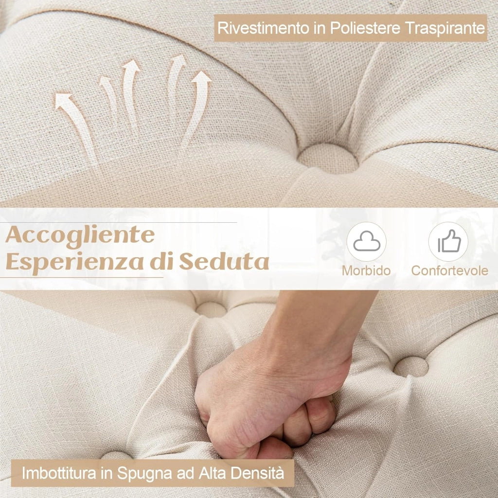 Panca d'Ingresso Vintage Francese, Panca da Pranzo Imbottita da 120 cm con Gambe in Legno di Gomma Massiccio, Sedia Pouf Capitonné a Fine Letto per Ingresso, Soggiorno e Camera da Letto