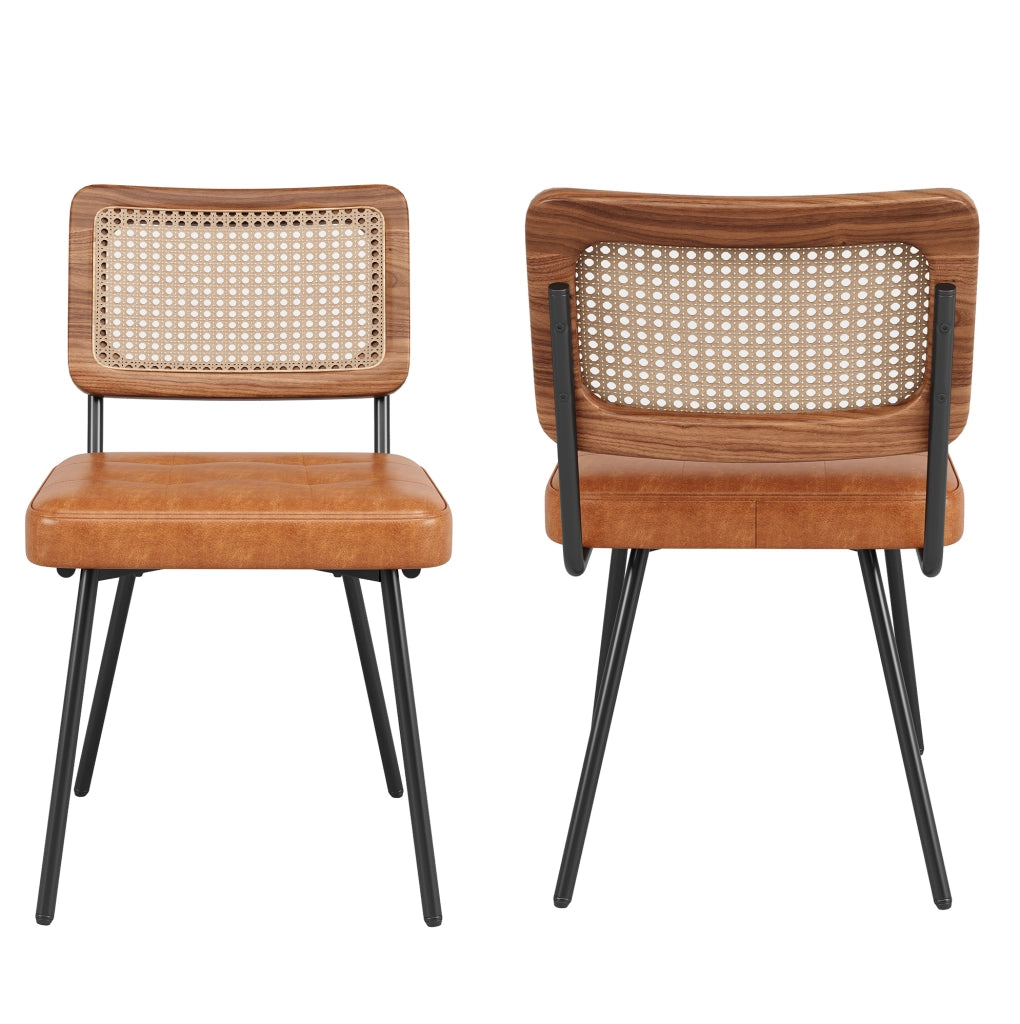 Sedia da pranzo 61x46x79 cm marrone – schienale in rattan, set da 2