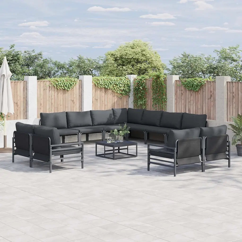 Set Divano da Giardino con cuscino 11 pcs Nero Acciaio 3379034