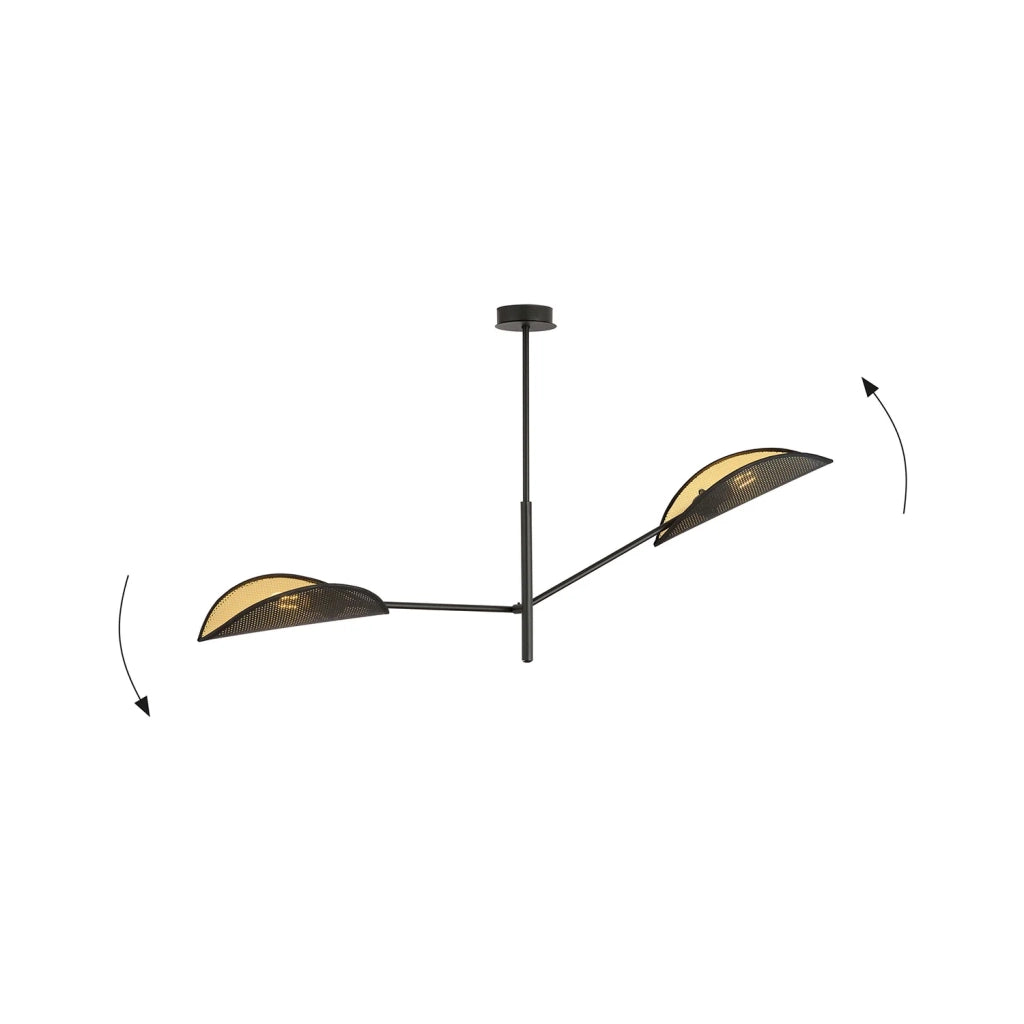 Lampadario 2 Luci Eridano In Acciao Nero E Oro Con Bracci Mobili