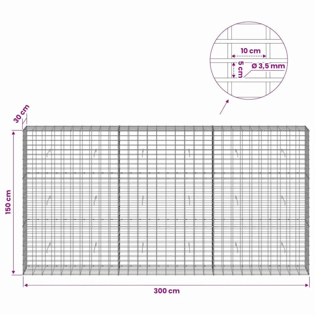 Gabione con Filo da 3,5 mm e Rete da 5x10 cm 300x30x150 cm 3462744
