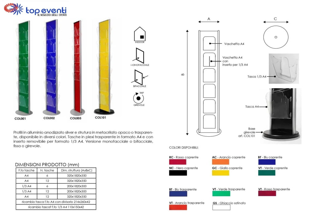 Espositore Chrome 6 o 12 tasche A4 vari colori - nero