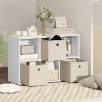 Libreria a Cubi con 6 Compartimenti e 3 Cassetti di Stoffa 53,7x30x79,8 cm Bianco e Beige
