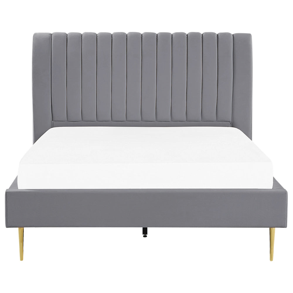 Letto imbottito velluto grigio e oro rete a doghe testiera alta 140 x 200 cm testata alta design retrò