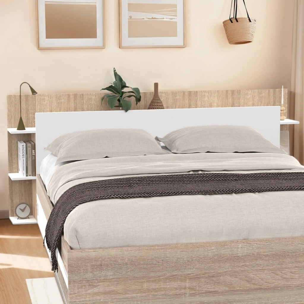 IDMarket - Cabecero CIRI para camas de 140 y 160 CM con compartimentos blancos y de madera