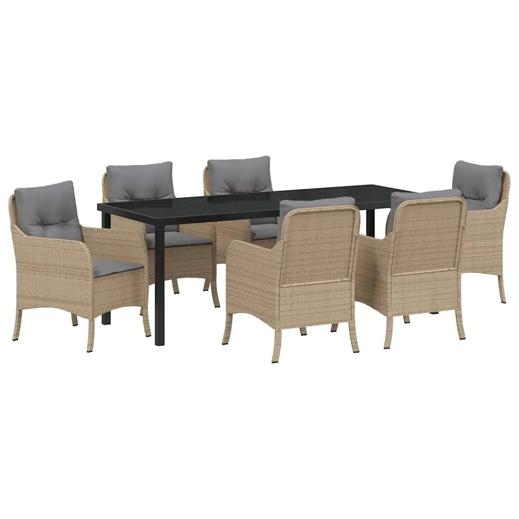Set da Pranzo per Giardino con cuscino 7 pcs Beige polyrattan 3380181