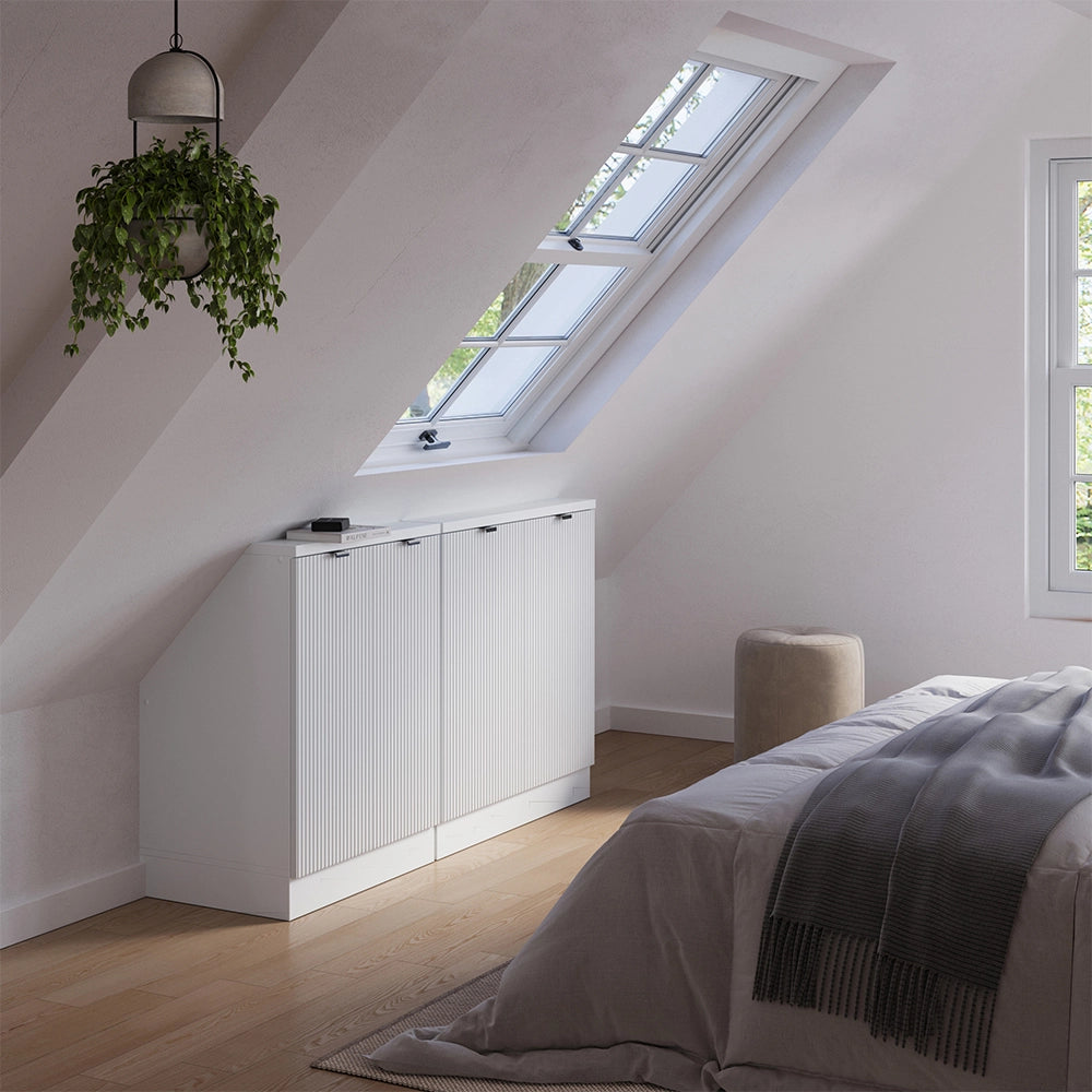 Set di mobili sottotetto Rion Ondulazione bianca/Bianco 140 cm Set di 2 Vicco
