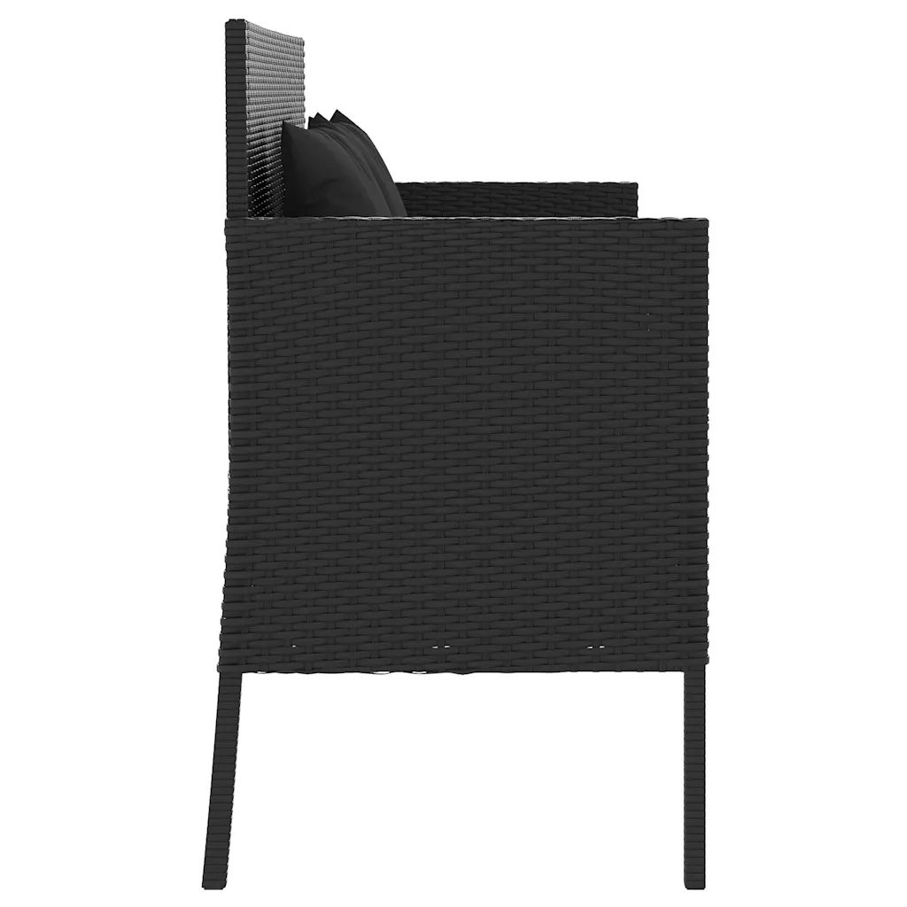Panchina da Giardino | Panca da Giardino con Cuscini Nera in Polyrattan