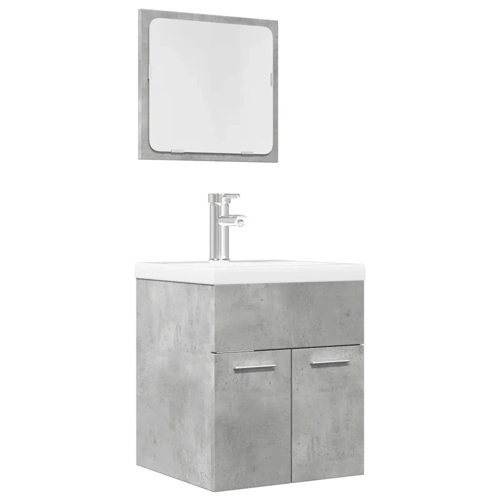 Set Mobili da Bagno | Armadio da bagno 2 pz Grigio Cemento in Legno Multistrato