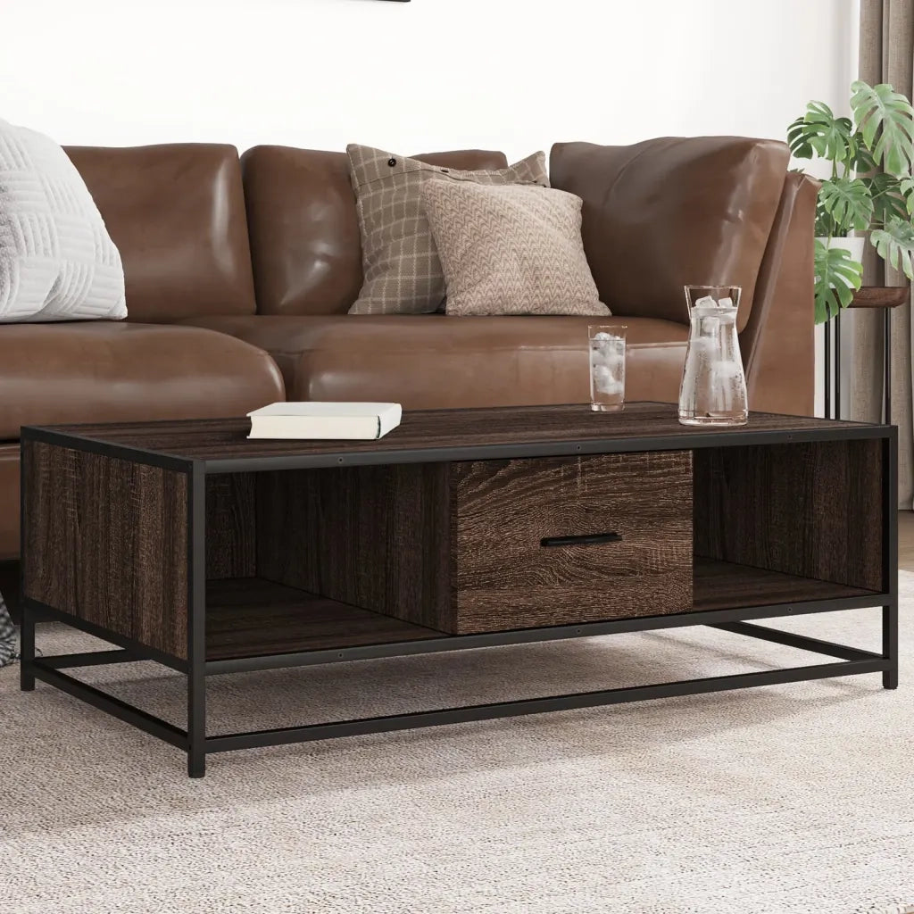 vidaXL Tavolino Rovere Marrone 100x57x35 cm Legno Multistrato Metallo