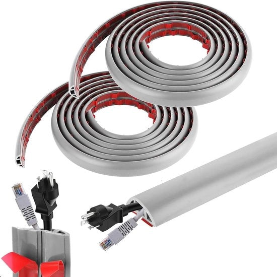 Cablegatto Plus - Cassetta per cavi per pavimento piatto grigio 3 m autoadesivo cassetta per cavi grigia cassetta per cavi autoadesiva per tutti i cavi elettrici uffici abitazioni alberghi ecc. 30 mm x - Grigio.
