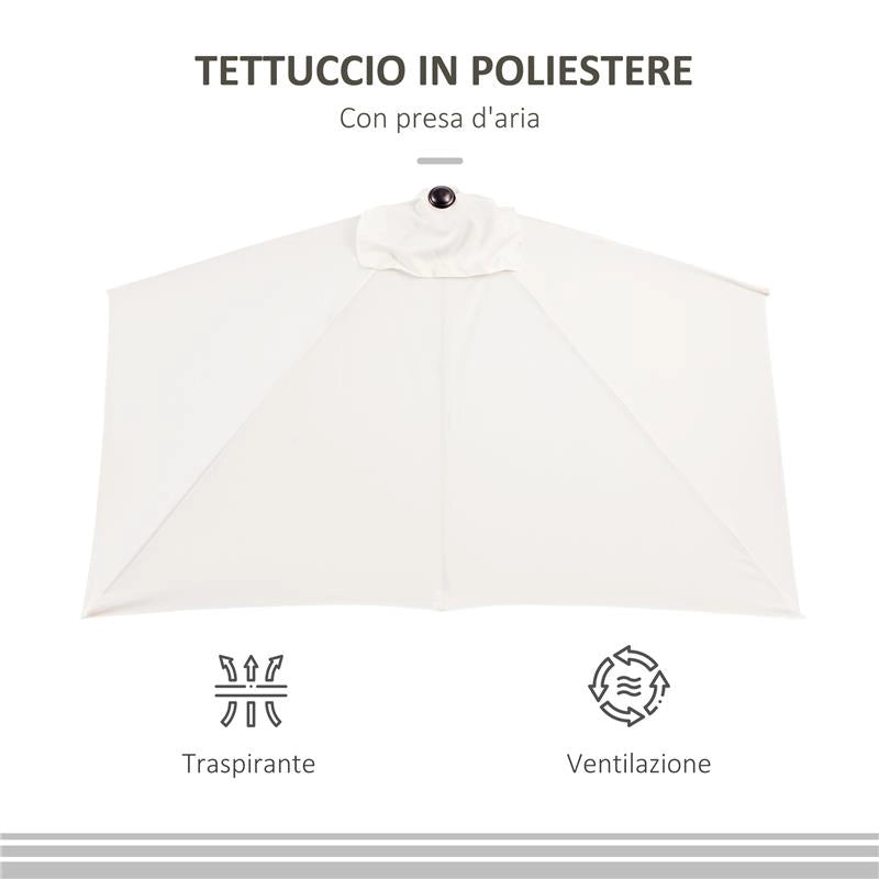 OMBRELLONE DA PARETE MEZZALUNA SALVASPAZIO CON APERTURA A MANOVELLA, CREMA