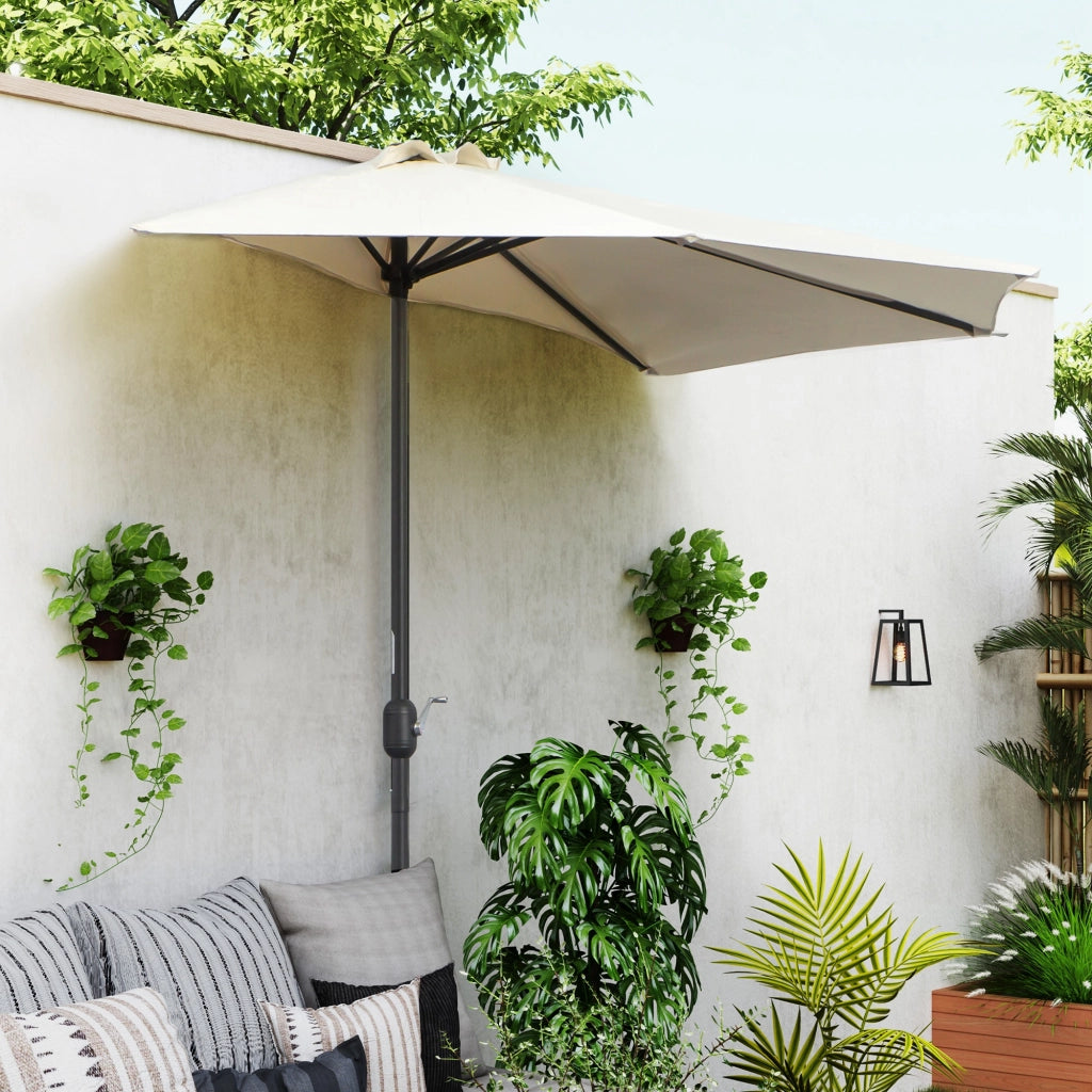 Ombrellone da Giardino Semicircolo con Manovella ¨C zephmum ¨C 293x150 cm Crema