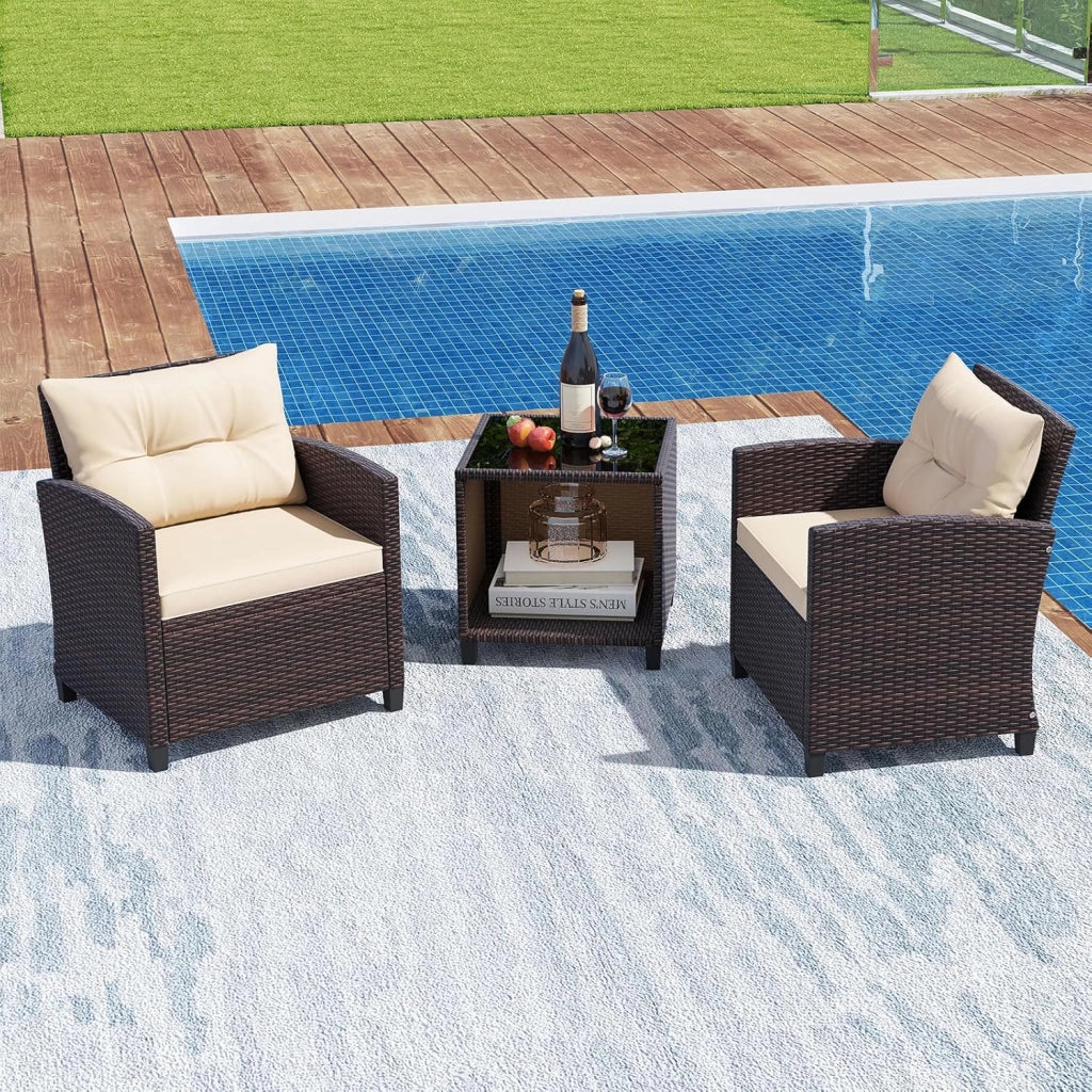 Set di mobili da giardino in rattan per balconi, piccoli spazi, mobile da esterno, balcone, set da 2 e 3 pezzi, poltrone e tavolo