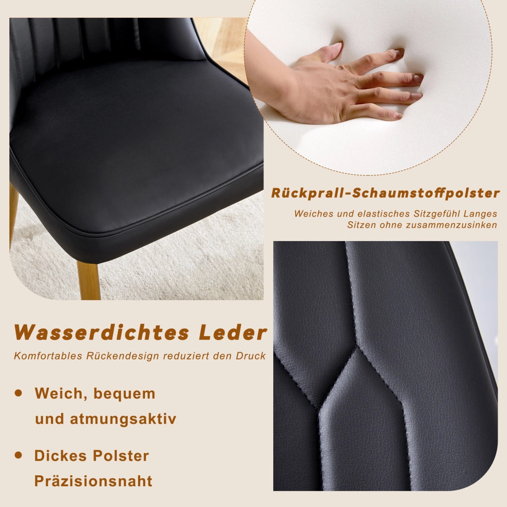 Sedia da pranzo con schienale ergonomico e piedini antiscivolo in similpelle nera e oro