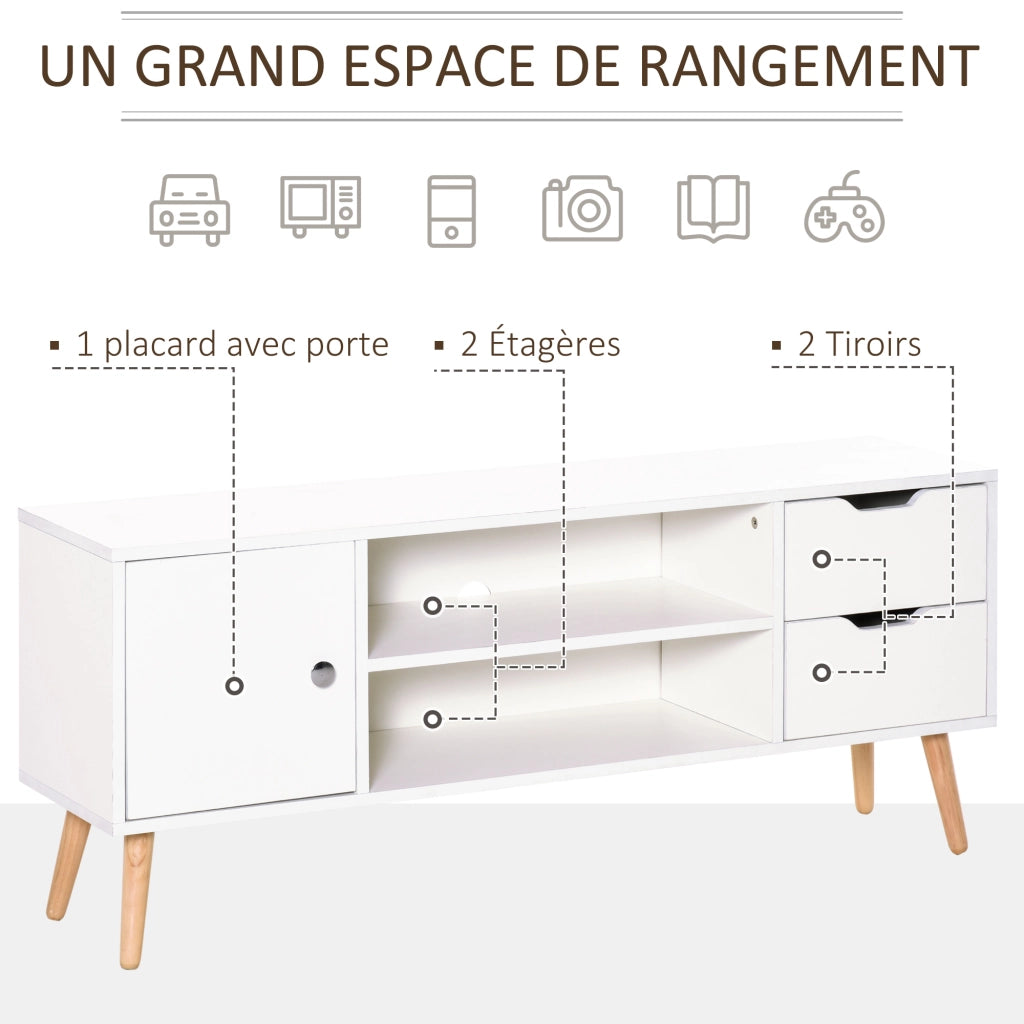 Mobile TV con credenza e cassetti ¨C zephmum ¨C Bianco legno di pino 120x30x40