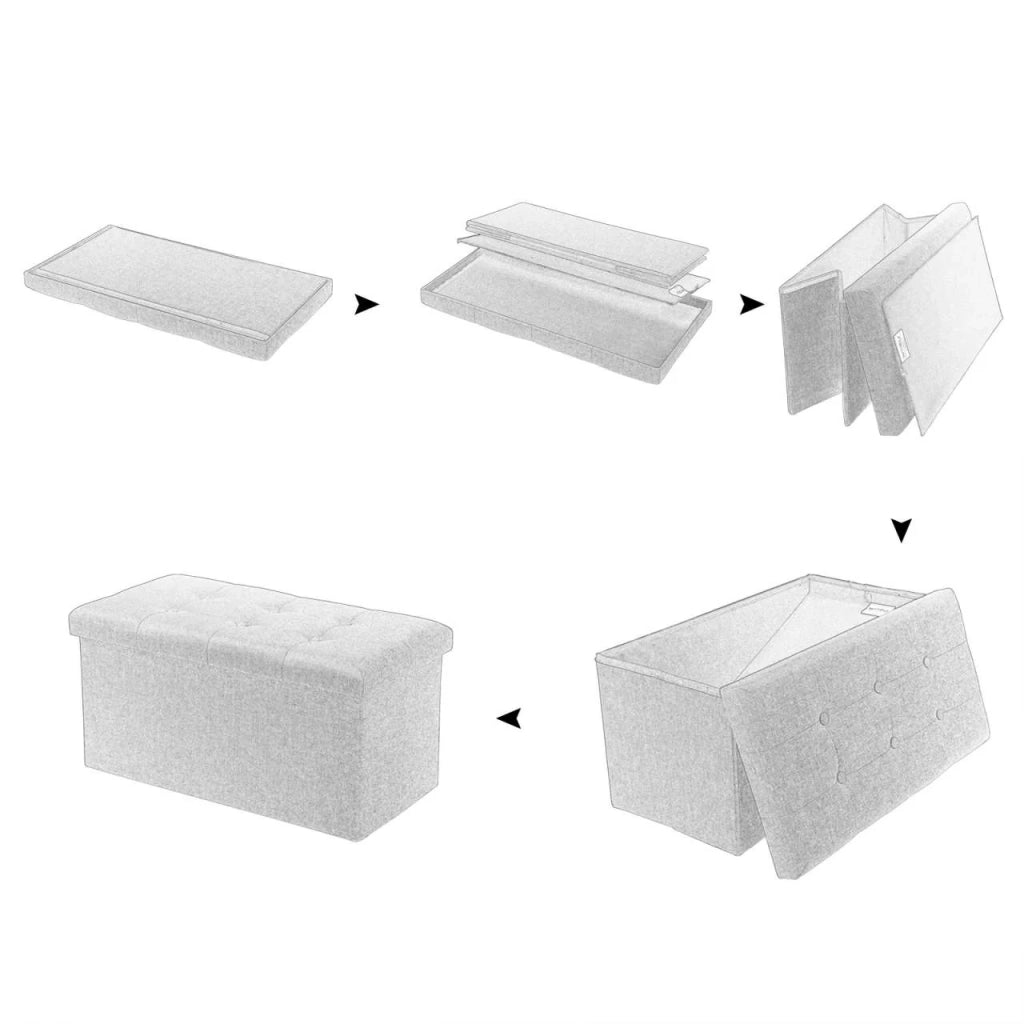 Sgabello in lino con contenitore e coperchio rimovibile bianco crema 19_0000434