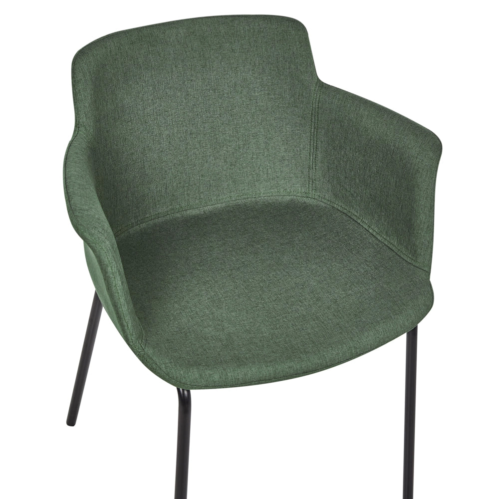 Set di 2 sedie da pranzo con rivestimento in poliestere verde e gambe in metallo nere stile moderno