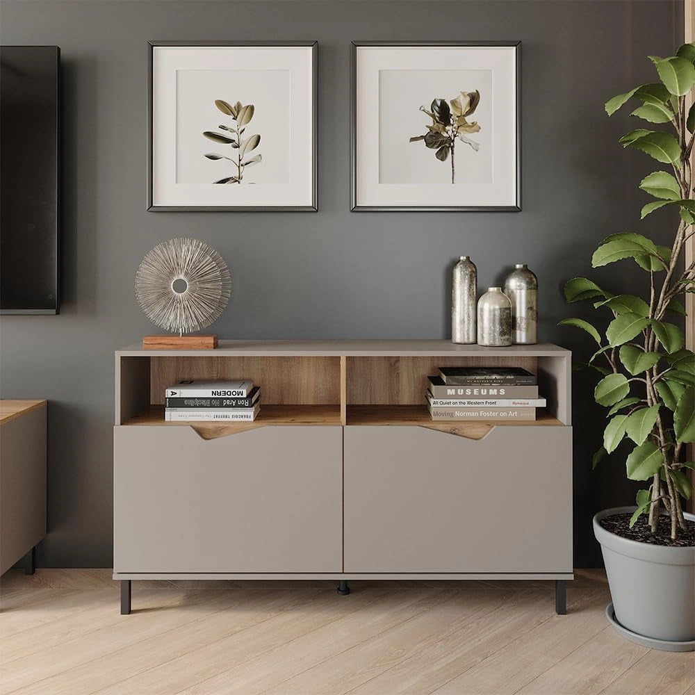 Credenza Marelle, Greige/rovere artigianale, 140 x 81.3 cm con 2 porte