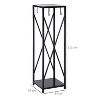 Easycomfort Portalegna da Interno ed Esterno Salvaspazio in Metallo con Paletta, Scopino, Attizzatoio e Pinza, 34x34x111cm, Nero