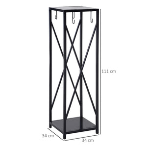 Easycomfort Portalegna da Interno ed Esterno Salvaspazio in Metallo con Paletta, Scopino, Attizzatoio e Pinza, 34x34x111cm, Nero