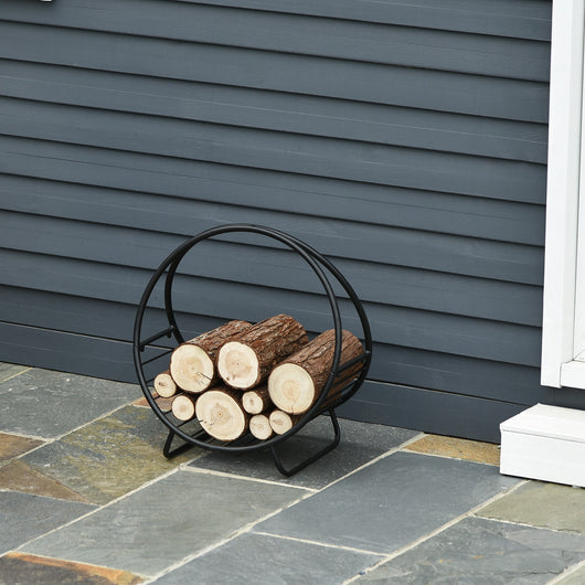 EasyComfort Portalegna in Ferro Nero per Interni ed Esterni per Camino con Forma a Cesto e Carico Massimo 15kg 45x29.5x47cm