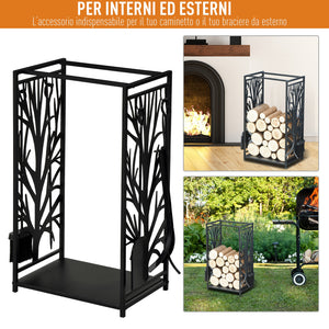Easycomfort Potalegna di Design per Camino in Acciaio Nero e Antiruggine, per Interni ed Esterni, 46 x 30 x 70 cm